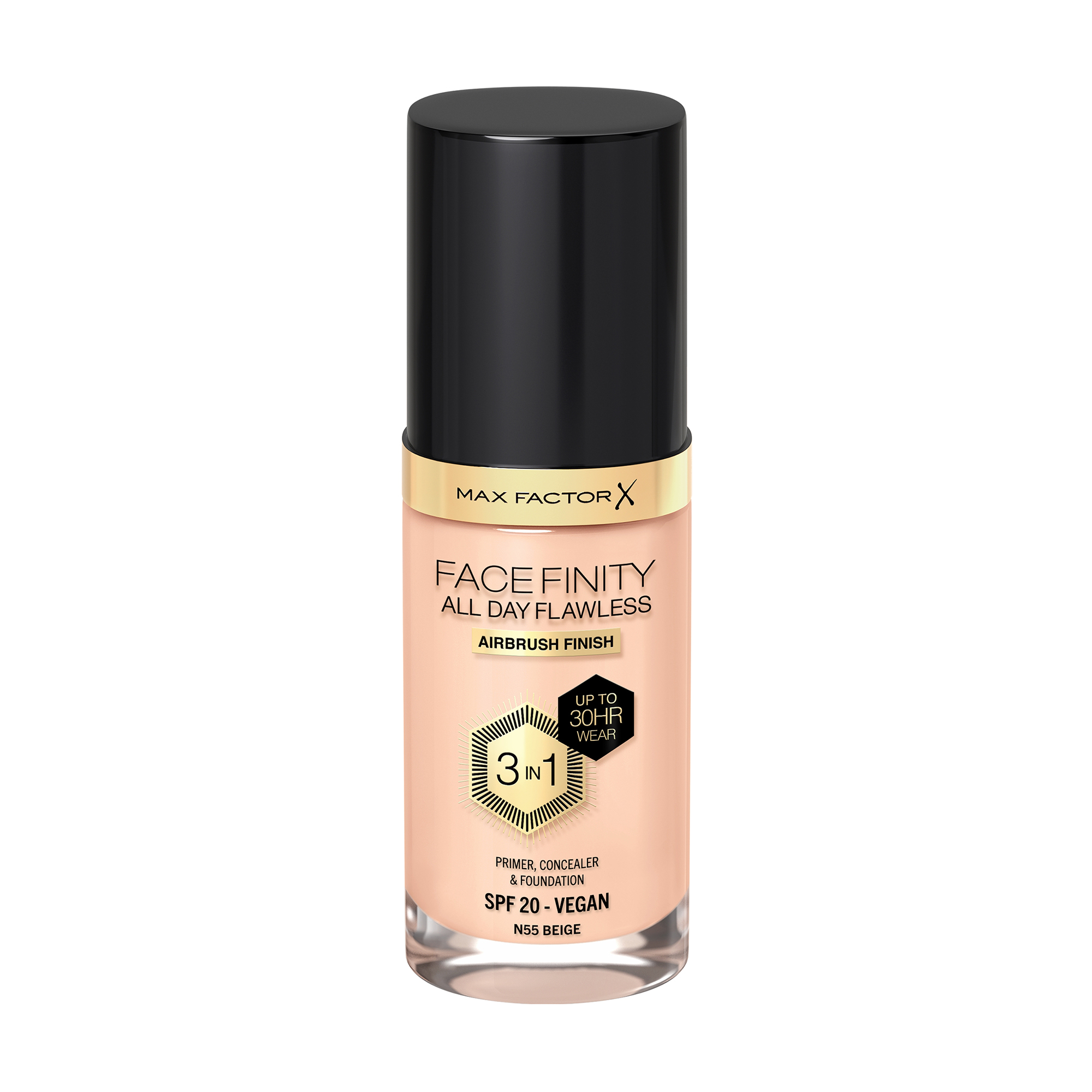 Тональна основа для обличчя Max Factor Facefinity All Day Flawless 3-In-1 Foundation SPF 20, 55 Beige, 30 мл